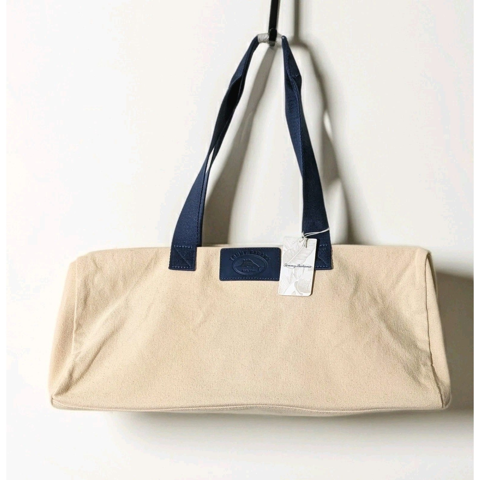 Tommy Bahama Duffle Travel Weekender Canvas Bag Blue Cream Unisex Nwt
